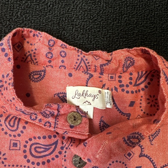 Men's Lakhay's Paisley Linen Button Up Medium Vintage - Picture 3 of 7